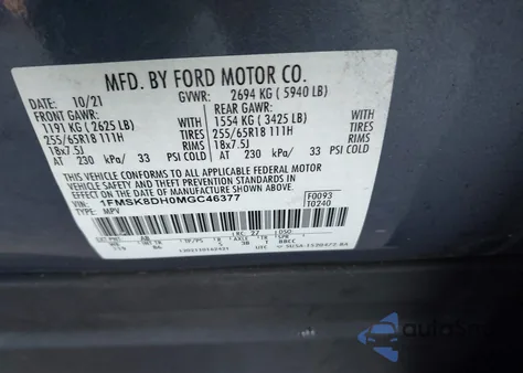 2021 Ford Explorer Xlt z USA, uszkodzony, nr VIN 1FMSK8DH0MGC46377